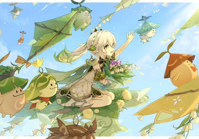 Nahida and friends flying kites in Genshin Impact