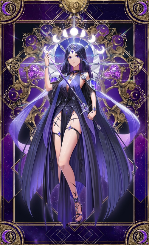 Woman with sword and purple eyes