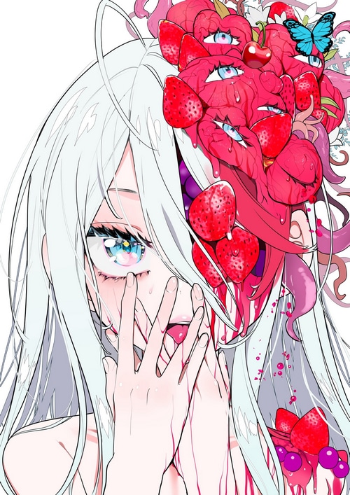 Girl with strawberries and eyes
