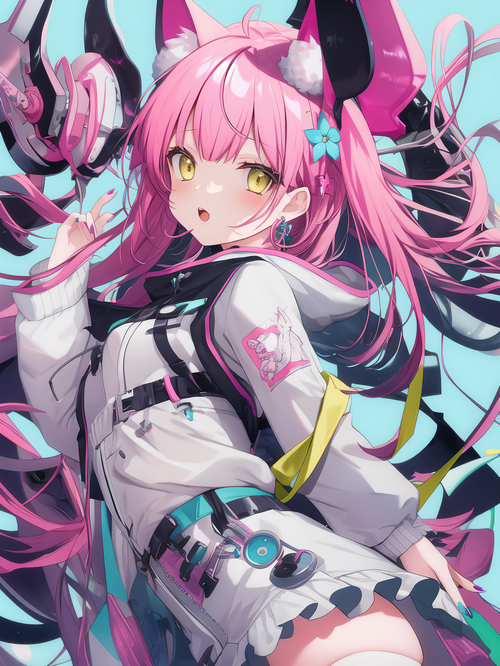 Cat girl with pink hair and yellow eyes