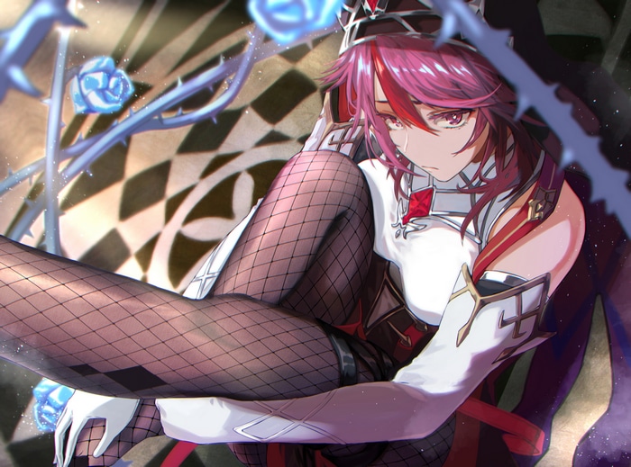 Rosaria from Genshin Impact with fishnet pantyhose
