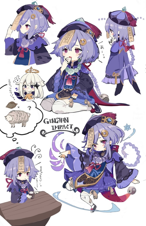 Genshin Impact Qiqi and Paimon Chibi Art