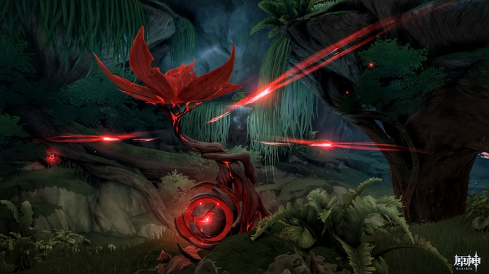 Genshin Impact 4K nature scene with red plant