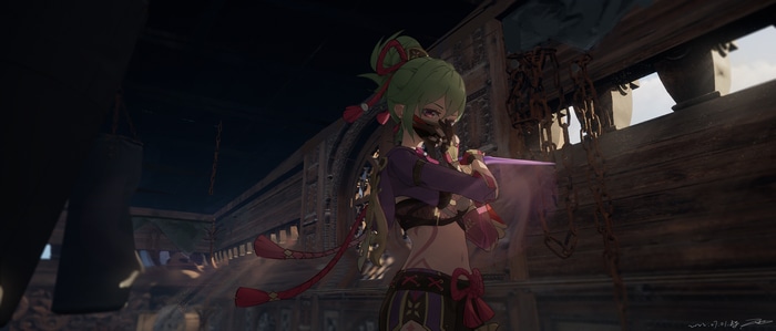 Kuki Shinobu from Genshin Impact holding a sword