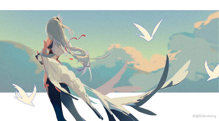 Shenhe from Genshin Impact with birds