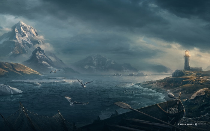 World of Warships Lighthouse and Mountains