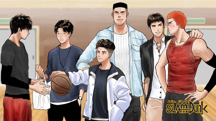 Slam Dunk characters in a basketball court