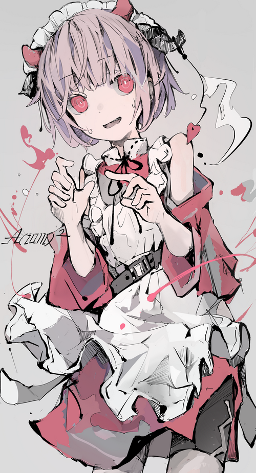 Maid girl with pink hair and red eyes