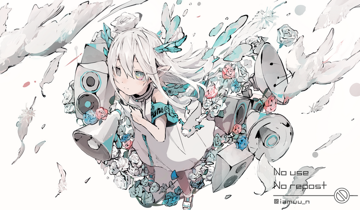 4K anime girl with birds and flowers