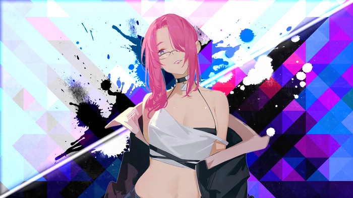 Anime girl with pink hair and glasses