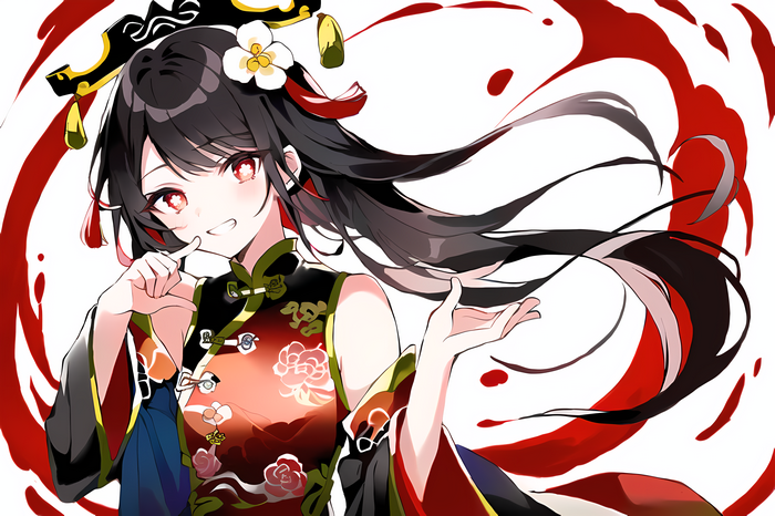 4K Hu Tao in Chinese Dress with Red Eyes