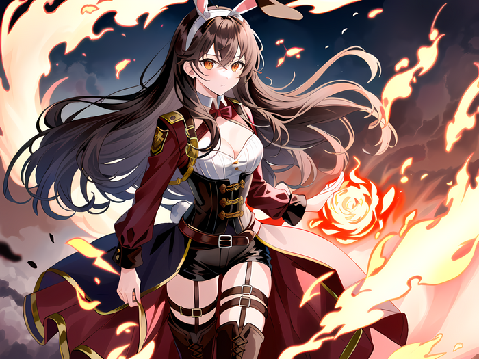 4K Amber from Genshin Impact with Bunny Ears and Fire