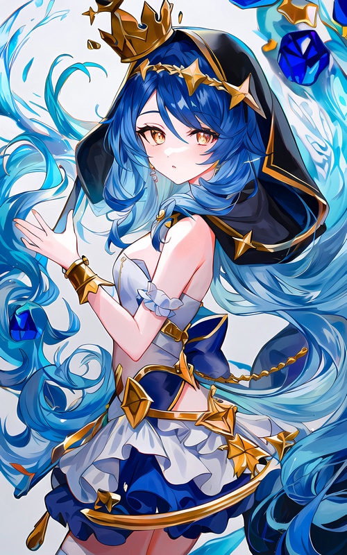 Layla from Genshin Impact with blue hair and yellow eyes