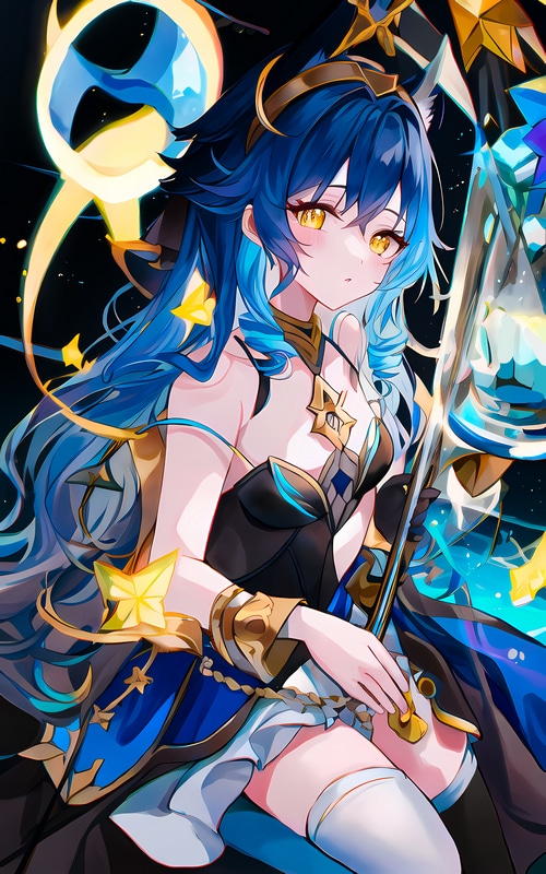Genshin Impact Layla with blue hair and yellow eyes