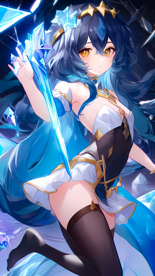 Layla from Genshin Impact with blue hair and yellow eyes