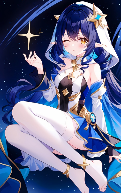 Layla from Genshin Impact with blue hair and yellow eyes