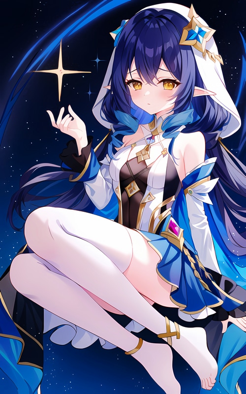 Genshin Impact Layla with blue hair and yellow eyes