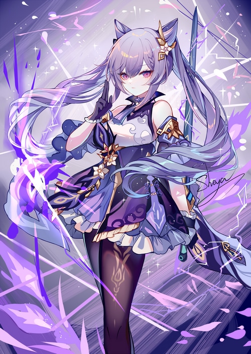 4K Genshin Impact Keqing with purple hair and eyes