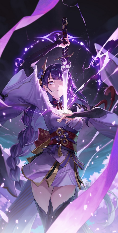Raiden Shogun with Sword and Purple Hair