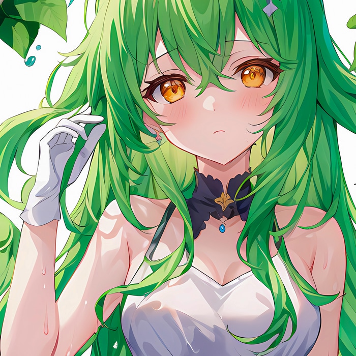 Sucrose from Genshin Impact with green hair and gloves