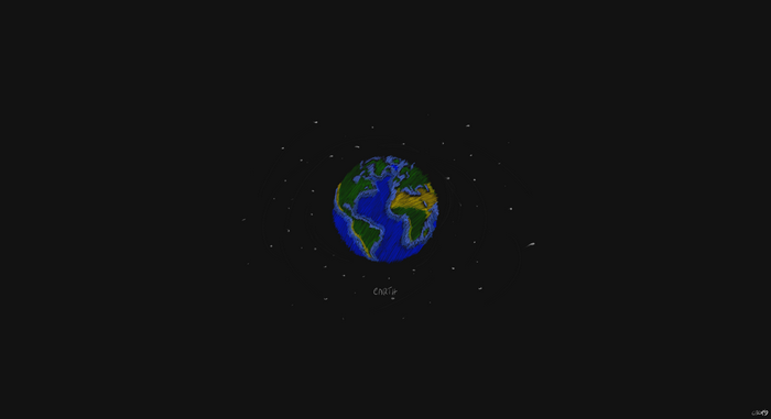 Drawing of Earth in space with stars