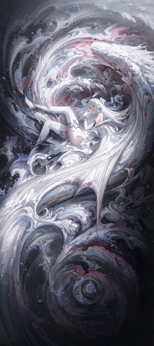 Anime girl with white hair and elbow gloves