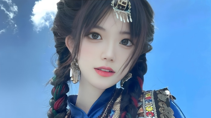 Asian woman with traditional attire and braided hair