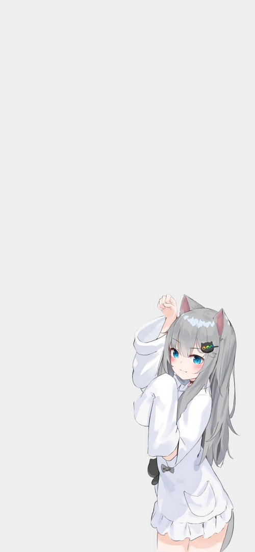 Anime cat girl with blue eyes and gray hair