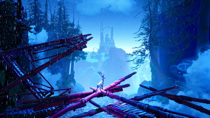 4K artwork of a deer on a bridge in a forest