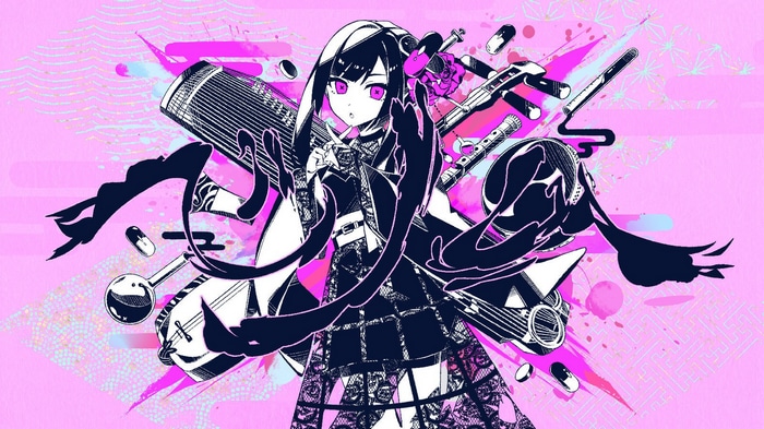 Anime girl with musical instruments and pills