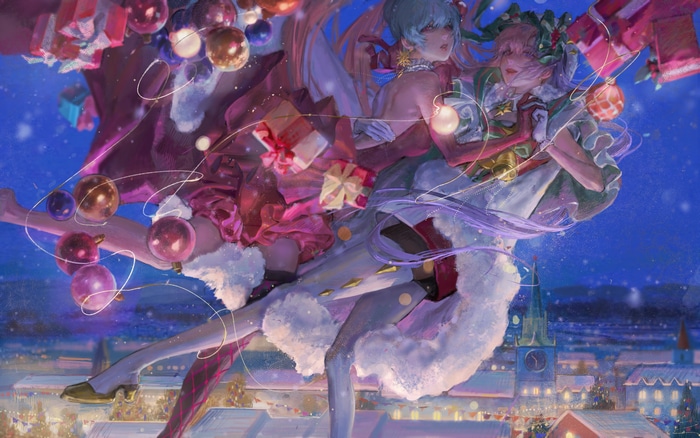 4K Christmas anime art with Path to Nowhere characters