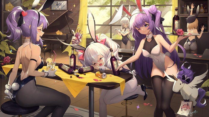 Azur Lane bunny girls at a bar with a piano