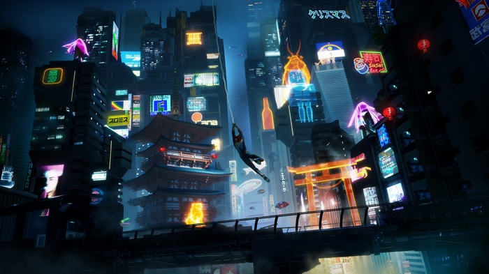 4K Spider-Man in a Cyberpunk City
