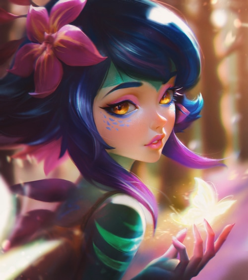 Neeko with a flower in her blue hair