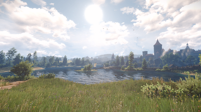 4K The Witcher 3: Wild Hunt lake and castle