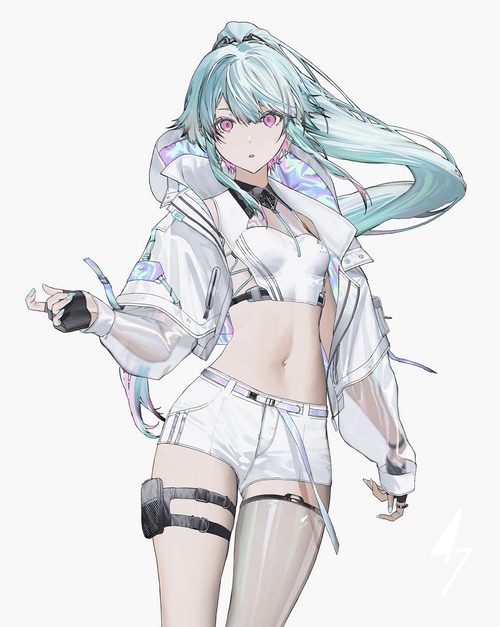 Anime girl with ponytail and fingerless gloves