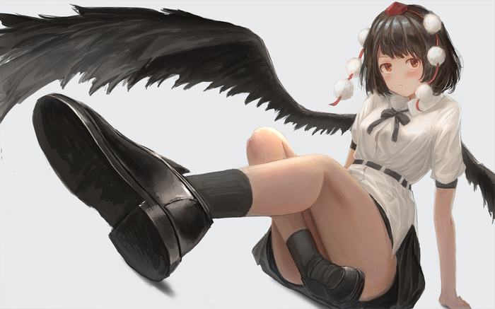 Shameimaru Aya from Touhou with black wings