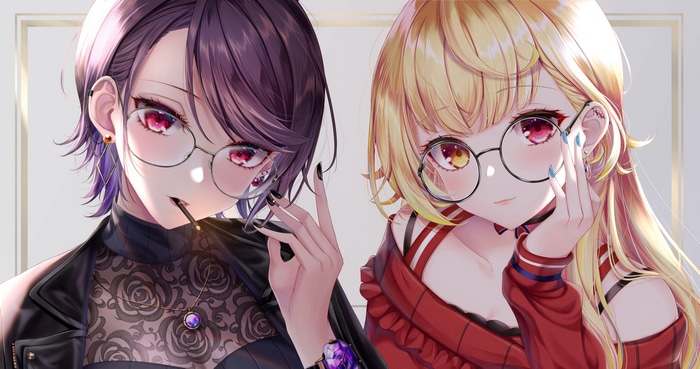 Two anime girls with glasses and cigars