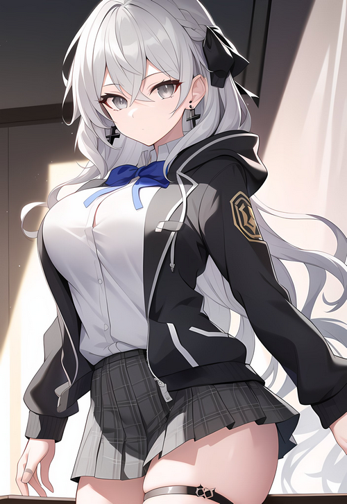 Anime girl with white hair and blue bow