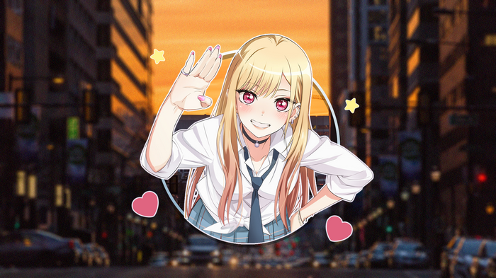 Kitagawa Marin in a School Uniform with City Background