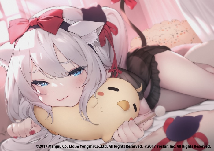 Anime cat girl with a plush toy