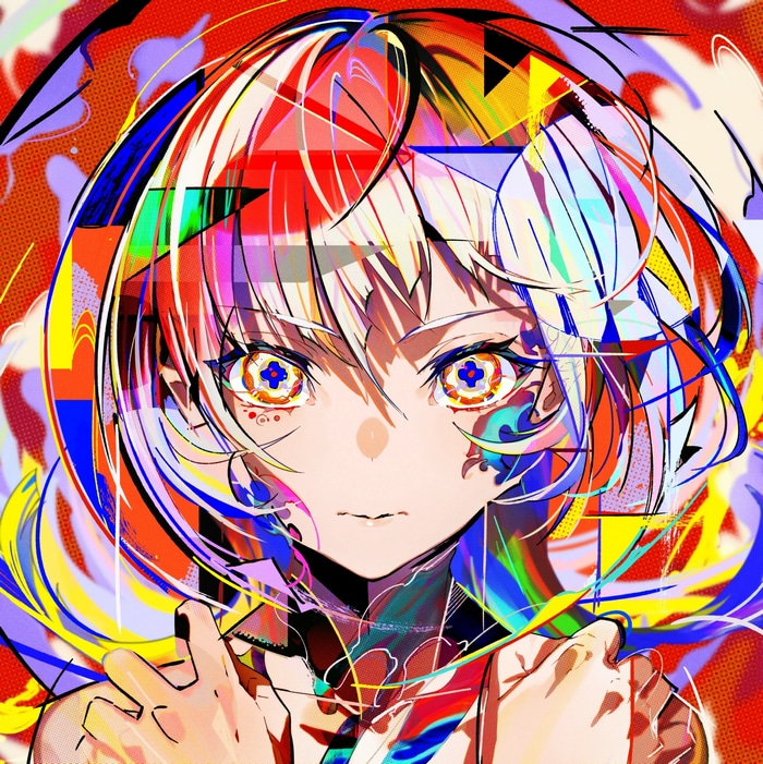 Anime girl with colorful abstract art by Mika Pikazo