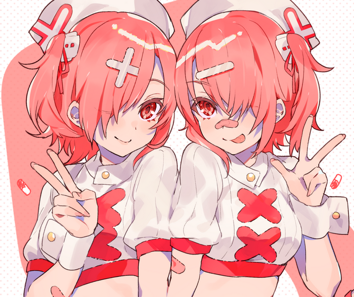 Two nurses with pink hair and Band-Aids