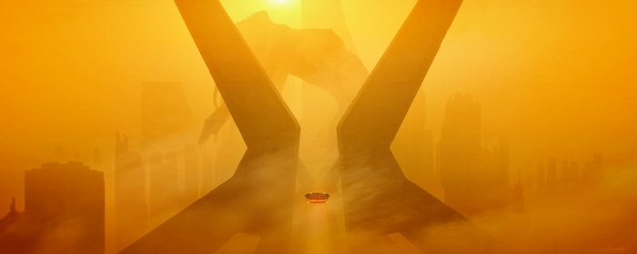 Blade Runner 2049 futuristic city with flying vehicle