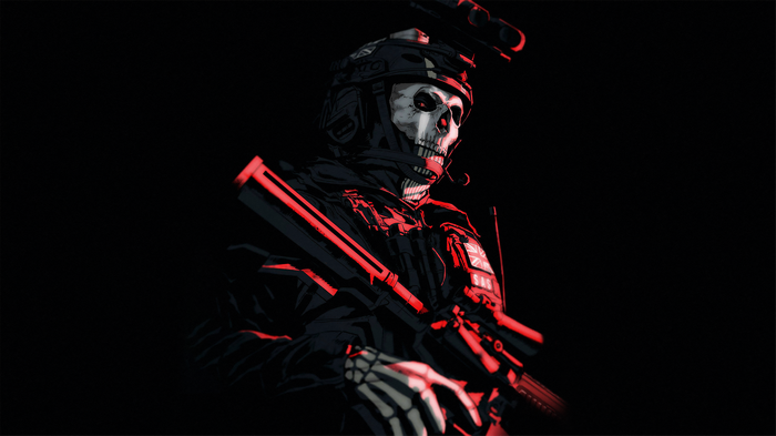 4K Ghost with Rifle on Black Background