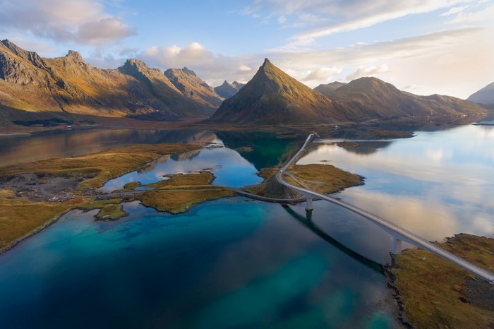 Bridge connecting islands in Lofoten Islands, Norway