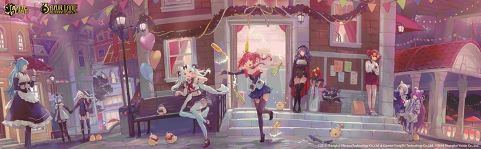 Azur Lane characters celebrating in a town square