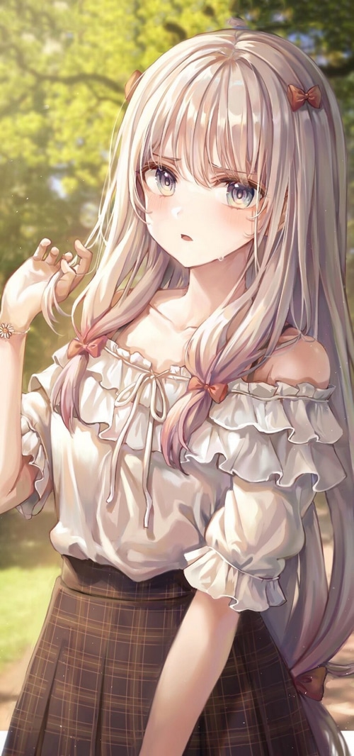Anime girl with long blonde hair and pink bows