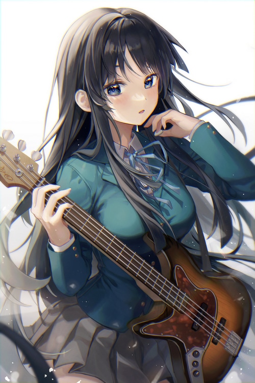 Akiyama Mio from K-ON! playing a bass guitar