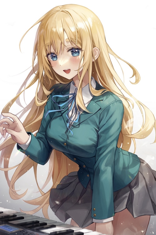 Anime Girl with Blonde Hair Playing Piano
